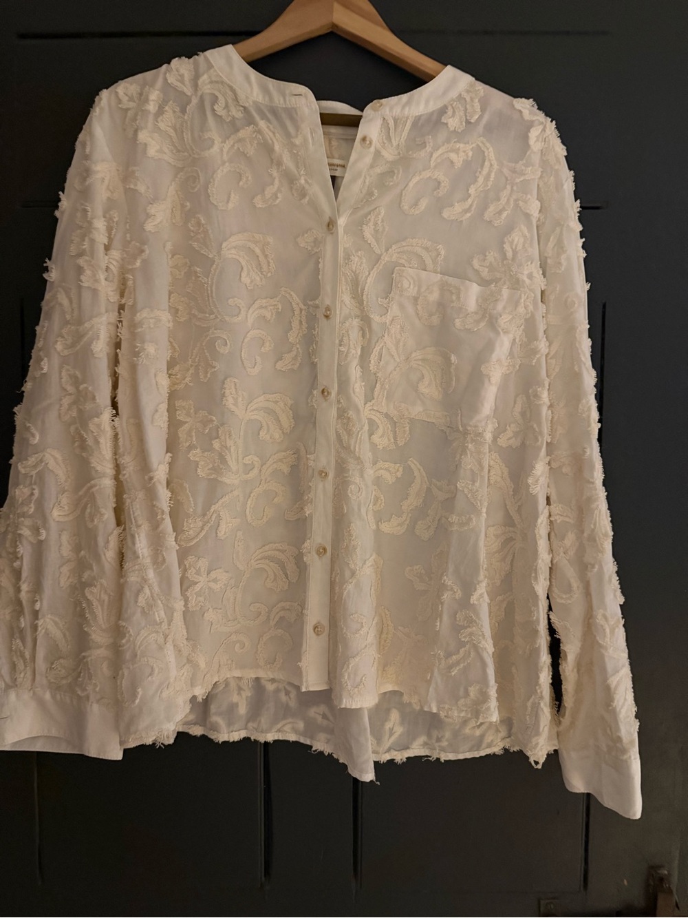 Anthropologie Ivory Embroidered Button-Down Blouse